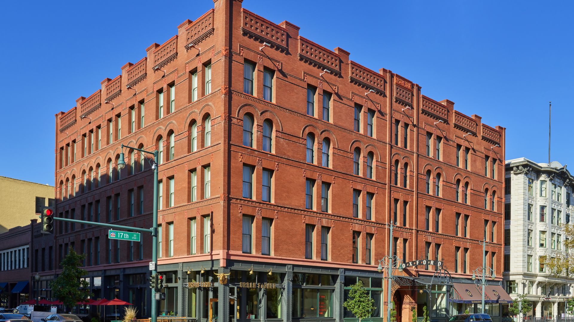 The exterior of The Oxford Hotel - Historic Red Brick Building, Corner of 17th and Wazee
